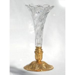 Tulipiere / Baccarat Crystal Centerpiece, 19th Century Gilt Bronze Vase, Napoleon III