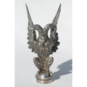 Sealing Wax Stamp In Silvered Bronze, Double-headed Eagle, Russia / Austria, 19th Century