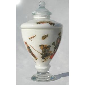 Covered Vase Fixed Under Glass, Potichomanie Napoleon III Period, Arte Povera, Zouave 19th Century