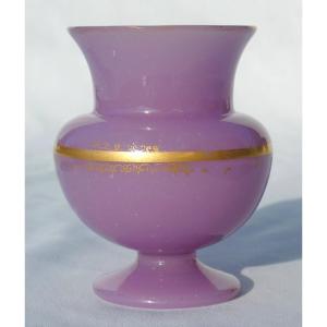 Opaline Vase Signed By Baccarat, Agate Pink Color, Napoleon III Style 