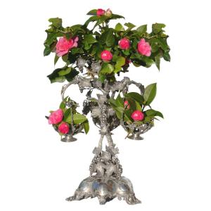 Large Solid Silver Centerpiece, Baron Napoleon III Crown, Grape Flower Decor