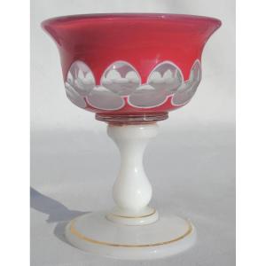 Opaline & Clichy Overlay Crystal Night Light Cup, 1830s Period, 19th Century Vase