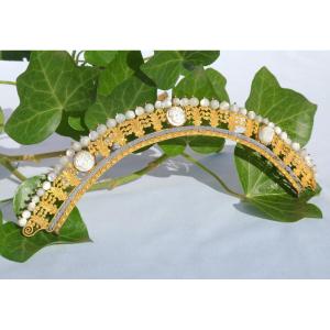 Comb / Tiara First Empire Period, Mother-of-pearl Cameos, Pearls, 19th Century Jewel, Grand Tour
