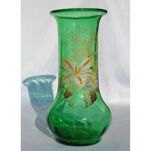 Art Nouveau Vase In Enamelled Glass, 19th Century, Theodore Legras, Fleurs Lis