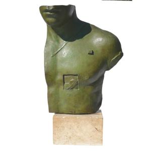 Antique Bronze Bust Of A Man Signed Igor Mitoraj, Asclepius, Green