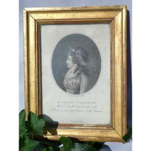 Royalist Engraving, Profile Of Madame Royale, Daughter Of King Louis XVI & Marie Antoinette, 18th Century