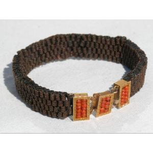 Sentiments Bracelet, Napoleon III Period, Braided Hair, Coral, 19th Century Jewelry