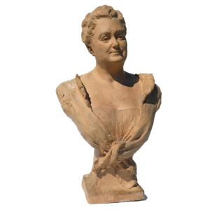 Terracotta Bust, Woman Circa 1890, Belle Epoque, Sculpture 