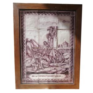 Delftware Panel With Biblical Scene, Manganese, 12 Tiles / Tiles, Descent From The Cross