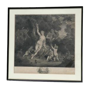 Large Black Engraving From The 18th Century, Erigone, Mythological Scene By Massard, God