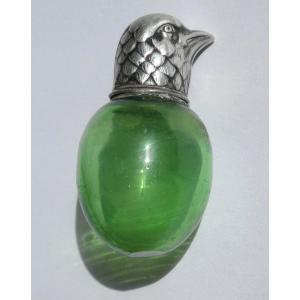 Salt Bottle, Napoleon III Period, Eagle's Head / Bird Of Prey, Perfume, Blown Glass, 19th Century