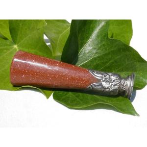 Seal, Wax Stamp In Goldstone And Solid Silver, 1900s Art Nouveau Period, 19th Century
