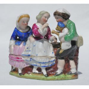 Porcelain Box From The Napoleon III Period, The Monkey Trainer, 19th Century Children, Circus, Box