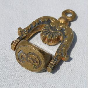 Rotating Chatelaine Seal, Wax Seal, 18th Century Bronze, Monogram, Turnstile