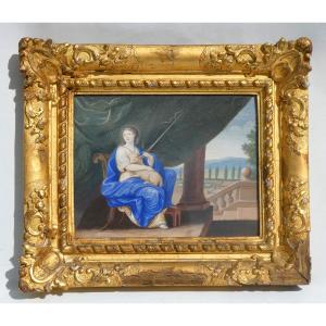 Religious Gouache, 18th Century, Saint Agnes Of Rome, Painting, Gilded Frame