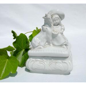 Art Nouveau Jewelry Box, Girl With Goat, German Porcelain By Scheibe Kister