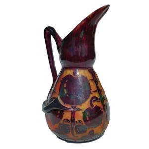 Acid-etched Glass Pitcher / Jug French Glass Schneider Chestnuts Art Deco 1920 Vase