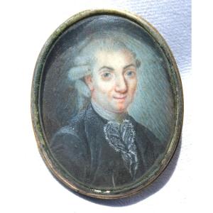 18th Century Brooch, Miniature Portrait, Lawyer, Jewel, Watercolor, Man In Wig 1770