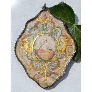 17th Century Religious Medallion, Painting On Vellum, Reliquary, Ex Voto 1700