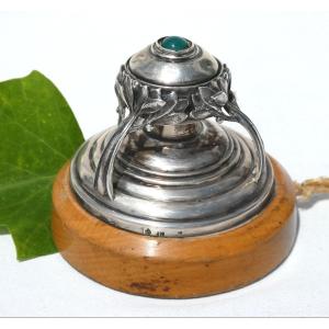 Table Bell In Solid Silver, Art Nouveau Style, 19th Century, Object Of Curiosity