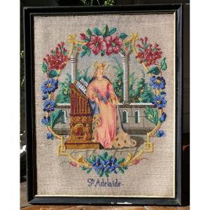 Large Bead Embroidery In Sandblasted Saint Adelaide Napoleon III Period Decoration 19th Century Painting