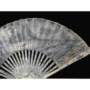 18th Century Grisaille Fan. Painting On Vellum, Louis XVI Frame, Object Of Virtues