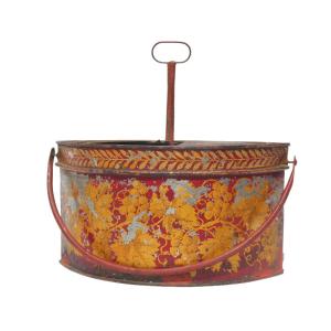 Egg Cooker In Sheet Metal, First Empire Period, Red & Gold 19th Century, Bunches Of Grapes,