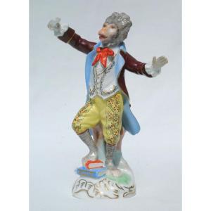 Meissen Style Musician Monkey, Dresden Porcelain, 18th Century Conductor, Singerie