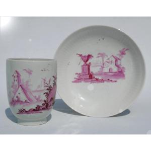 18th Century Porcelain Cup & Saucer, Decorated With The Antique Cassius Purplish, Manganese