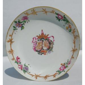 18th Century Porcelain Empty Pocket Plate, Marquis Crown, Family Wedding Ring 