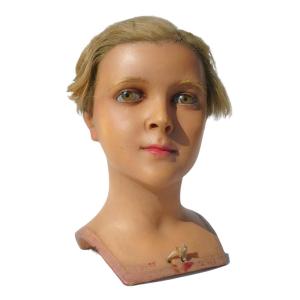 Wax Bust Mannequin Period 1900; Child's Head; Sulphide Eyes, Boy, Curiosity