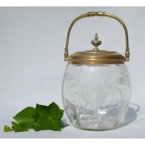 Art Nouveau Style Biscuit Bucket, Engraved Iris Decor, Wmf Mount, 1900, Pot 