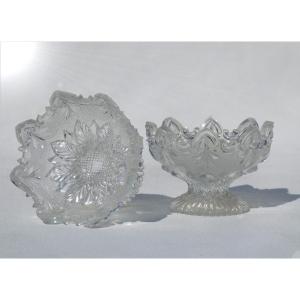 Pair Of 19th Century Salt Cellars, Molded Crystal From Le Creusot / Baccarat, Gothic Decor, 1820 Charles X