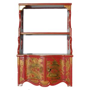 Wall Shelf, 18th Century Style, Red Lacquer, Chinoiserie Decor, 20th Century, Napoleon III Gilding