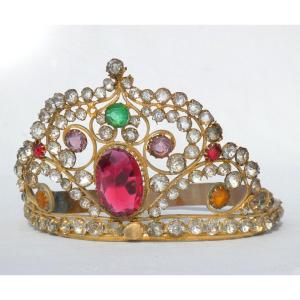 Virgin's Crown Napoleon III Period, 19th Church Jewel, Rhinestones / Glass, Diadem, Tiara
