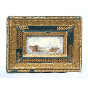 Napoleon III Period Jewelry Box, Marine, Box Fixed Under Glass / 19th Century Canivet 