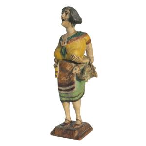 Fanny Of Marseille, Polychrome Wood Sculpture, Folk Art Object, 1930, Fishmonger