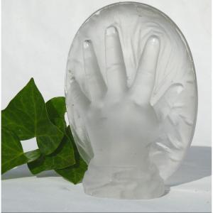 Baccarat Crystal Paperweight, Child's Hand, Polished And Frosted, Napoleon III, Inkwell