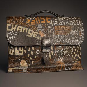 Document Holder/briefcase, Signed Hermes, Street Art, Leather Satchel, Perfect Condition