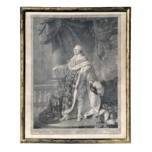 Large 18th-century Engraving Of Louis XVI In His Coronation Robes, Historical Memorabilia, Royalty