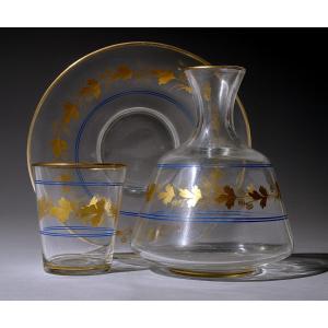 Night Decanter, Napoleon III Era, 19th Century Crystal, Gilt Trim, Water Service, Baccarat