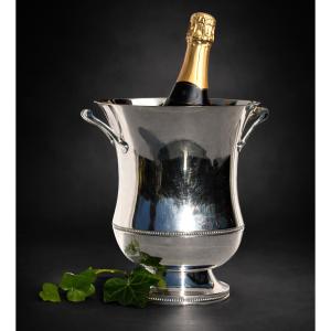 Champagne Bucket, Silver-plated Metal, Pearl Frieze, 1930, Vase, Cooler 