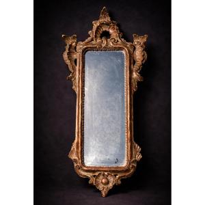 Wall Mirror Between Two Frames, Gilded Carved Wood, Mercury, 18th Century, Rococo Style