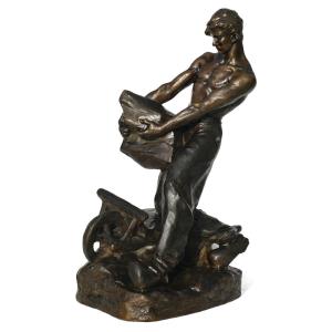 Bronze Sculpture, Quarryman/worker/stonemason, Signed Edouard Drouot, Realism