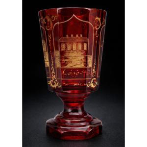 19th Century Spa Glass, Napoleon III Style, Bohemian Crystal, Garnet Red, Andenne Souvenir
