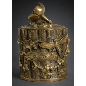 Makeup Box, Naturalist Bronze Casket, Art Nouveau Period, Insects, 19th Century Teapot