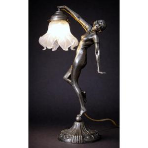 Art Deco Lamp, Young Nude Woman, Flapper, Silvered Bronze 1920, Louise Brooks Light Fixture