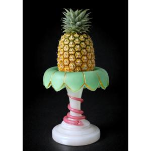 Opaline Pineapple Holder, Charles X, Snake & Palm Tree, 19th Century, Baccarat 