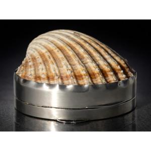 19th-century Snuffbox, Solid Silver & Mother-of-pearl, Pillbox, Seashell, Germany 