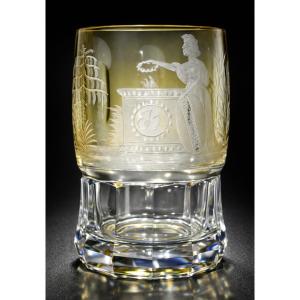 Engraved Glass Goblet, 19th Century, Young Woman At The Temple, 18th-century Style, Marianne